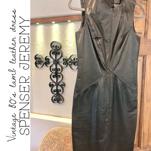 Vintage 80s Spenser Jeremy Lamb Leather Sleeveless Dress - Picture 1 of 11